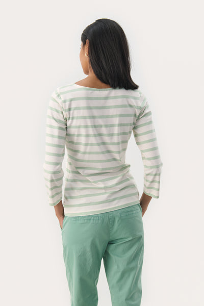 Part Two Emel Stripe Top, Cameo Green & White