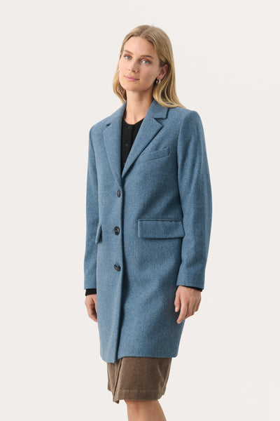 Part Two Leanette Single Breasted Wool Coat, Blue