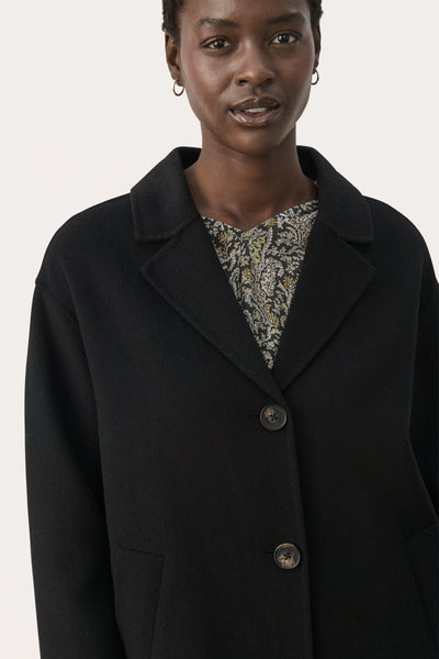 Part Two Unlined Wool Coat, Black