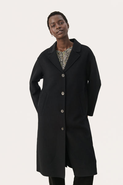 Part Two Unlined Wool Coat, Black