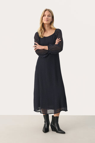 Part Two Lanka Dress, Dark Navy Dot