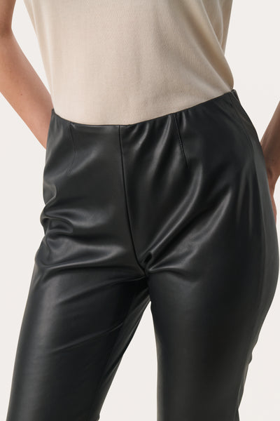 Part Two Lorenza Vegan Leather Cropped Trousers, Black