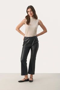 Part Two Lorenza Vegan Leather Cropped Trousers, Black