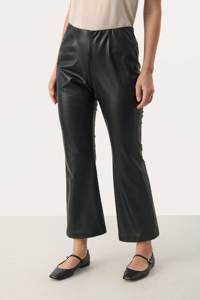 Part Two Lorenza Vegan Leather Cropped Trousers, Black