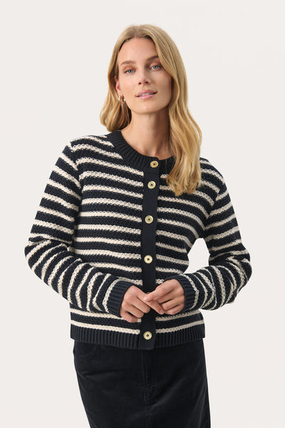 Part Two Leonida Cardigan, Dark Navy and Cream