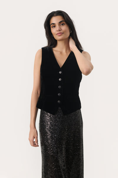 Part Two Malene Velvet Waistcoat, Black