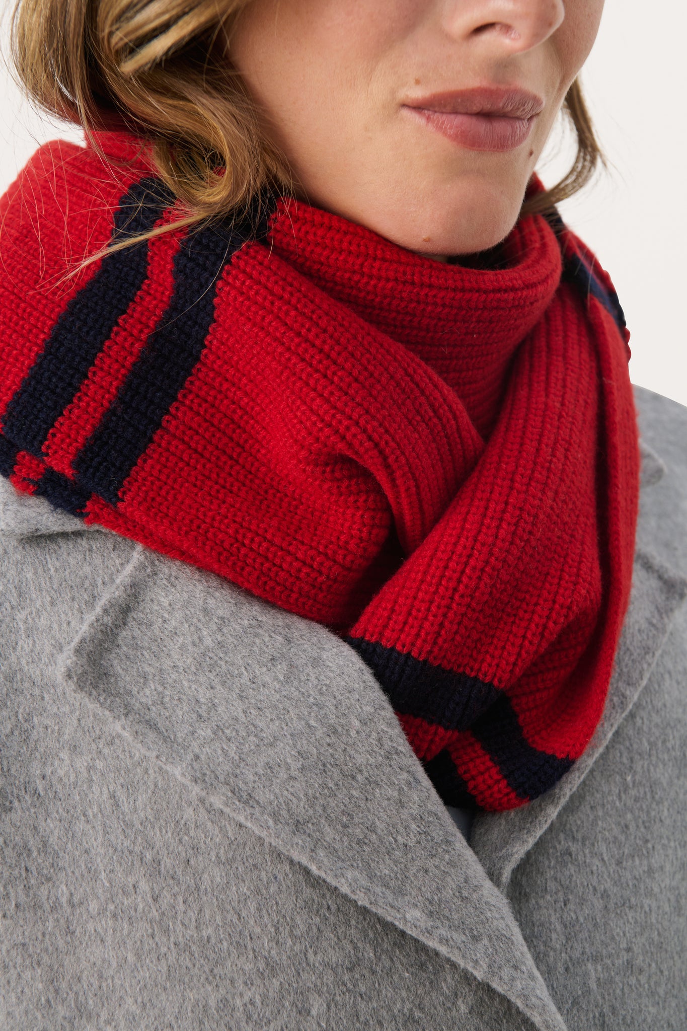 Part Two Marisa Wool Stripe Scarf, Red