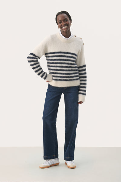 Part two Pialil Pullover, Dark Navy Stripe on Soft White