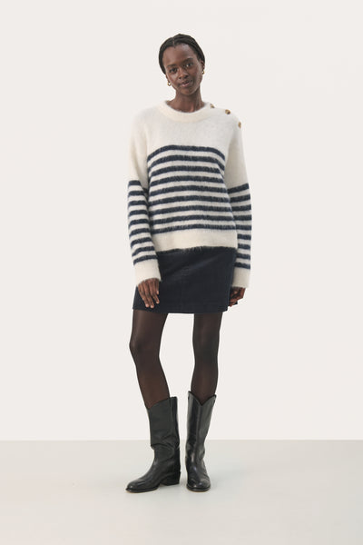 Part two Pialil Pullover, Dark Navy Stripe on Soft White