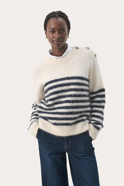 Part two Pialil Pullover, Dark Navy Stripe on Soft White