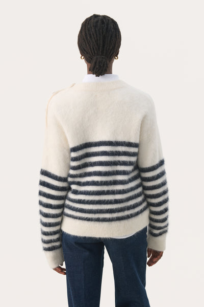 Part two Pialil Pullover, Dark Navy Stripe on Soft White