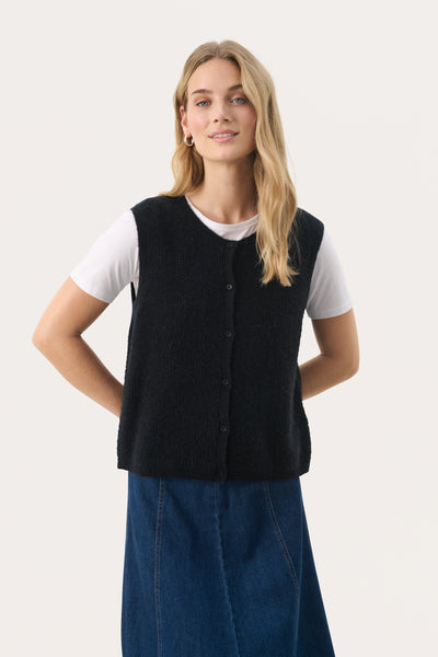 Part Two Pimira Sleeveless Cardigan,  Dark Navy