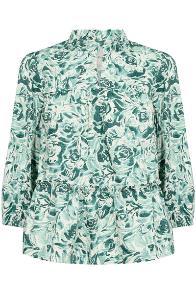 Part Two Nickeline Blouse, Green Rose Print