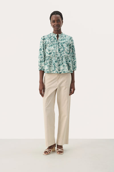 Part Two Nickeline Blouse, Green Rose Print