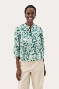 Part Two Nickeline Blouse, Green Rose Print