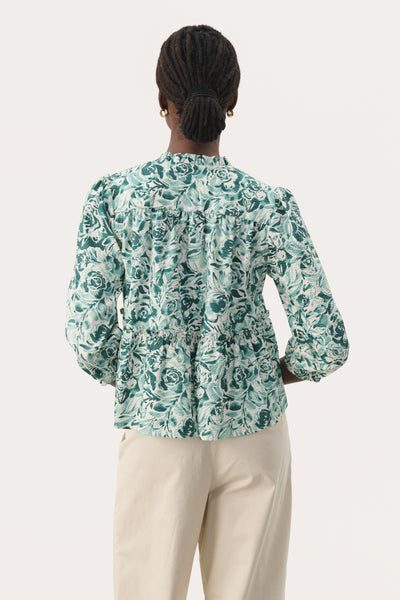 Part Two Nickeline Blouse, Green Rose Print