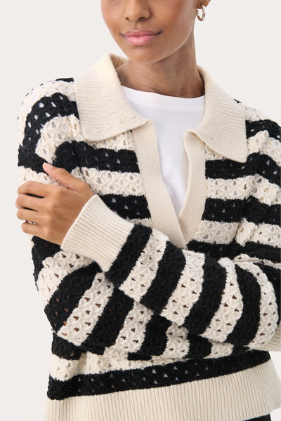 Part Two Naiya Knitwear, Black & Whitecap Stripe (Cream)