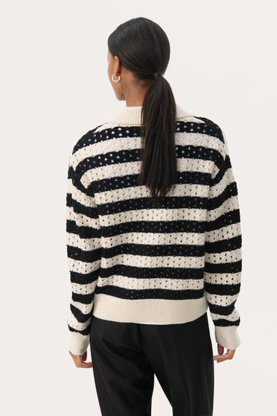 Part Two Naiya Knitwear, Black & Whitecap Stripe (Cream)