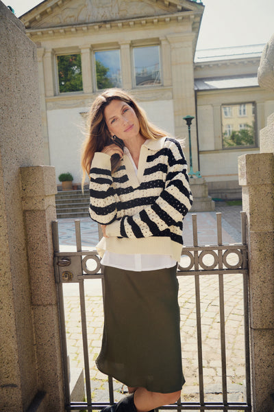 Part Two Naiya Knitwear, Black & Whitecap Stripe (Cream)