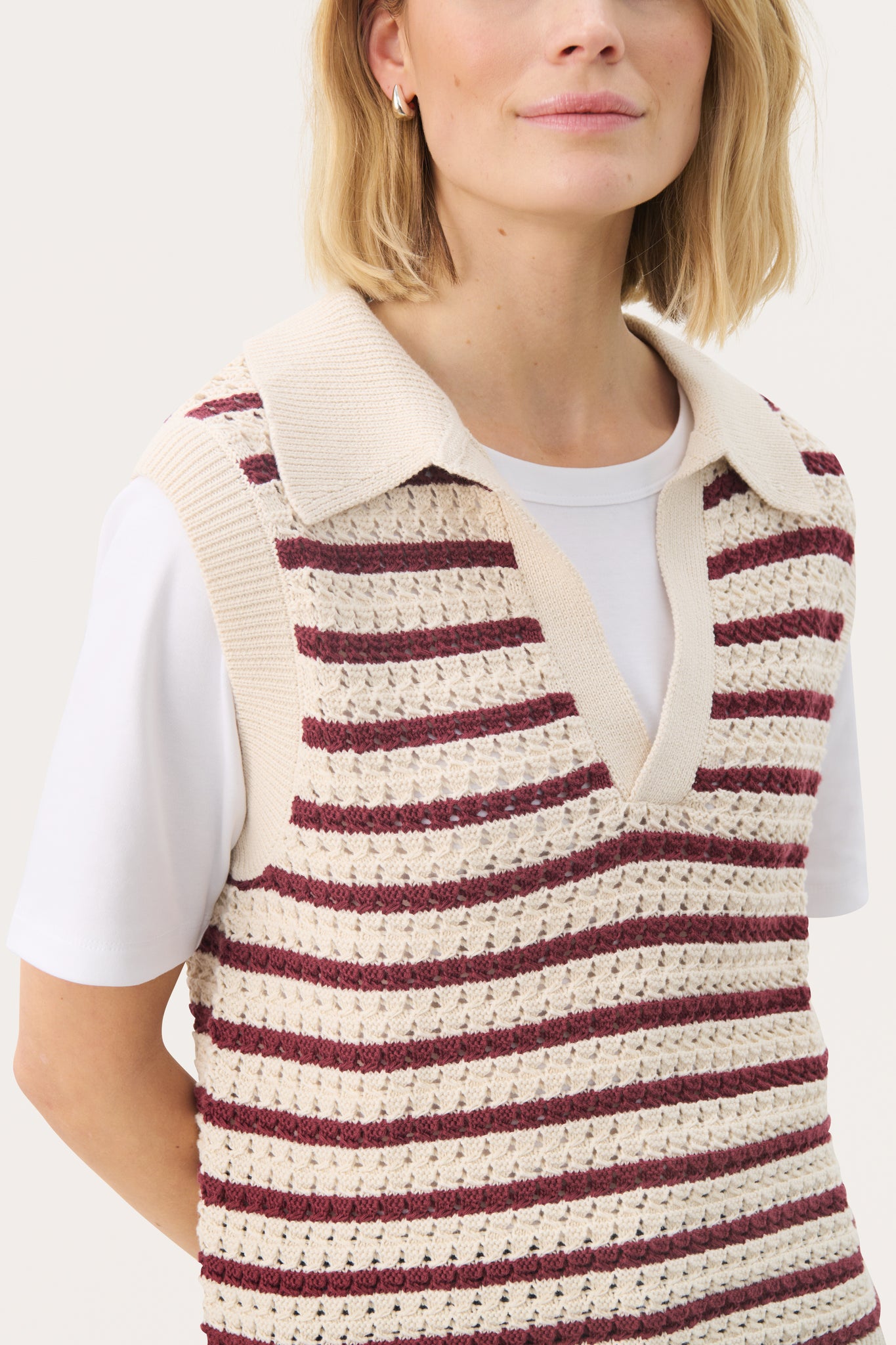 Part Two Raja Cotton Sleeveless Knit, Tawny Port Stripe