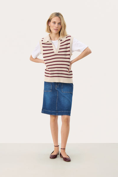 Part Two Raja Cotton Sleeveless Knit, Tawny Port Stripe