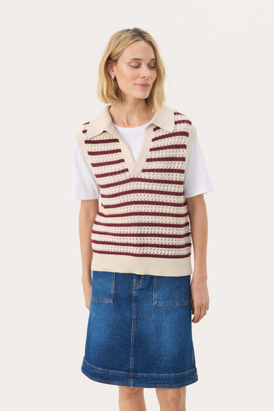 Part Two Raja Cotton Sleeveless Knit, Tawny Port Stripe