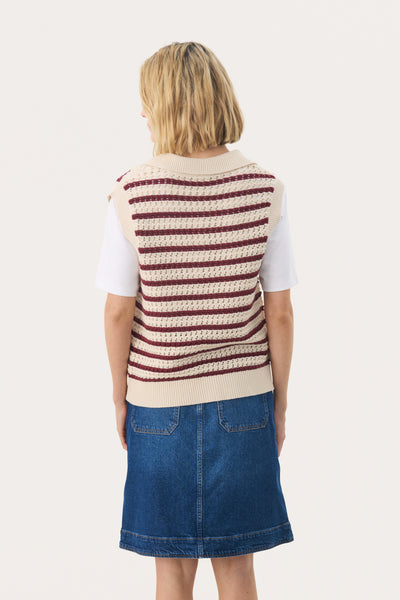 Part Two Raja Cotton Sleeveless Knit, Tawny Port Stripe
