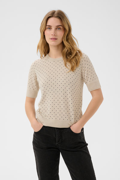 Part Two Natanya Wool Knit,  Navy Dot on Natural