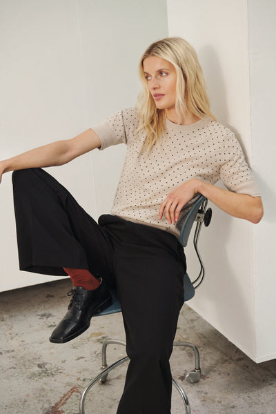 Part Two Natanya Wool Knit,  Navy Dot on Natural