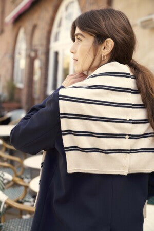 Part Two Noelani Wool Cardigan, Dark Navy Stripe