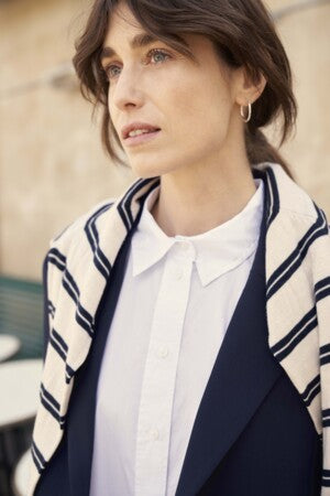 Part Two Noelani Wool Cardigan, Dark Navy Stripe