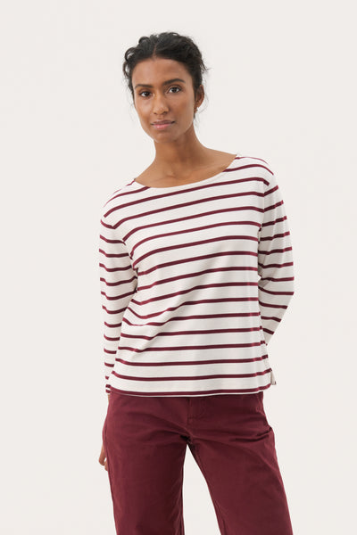 Part Two Nela Organic T-Shirt, Tawny Port Stripe