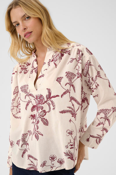 Part Two Natale Cotton Blouse, Tawny Port Botanical Print