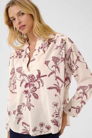 Part Two Natale Cotton Blouse, Tawny Port Botanical Print