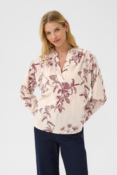 Part Two Natale Cotton Blouse, Tawny Port Botanical Print