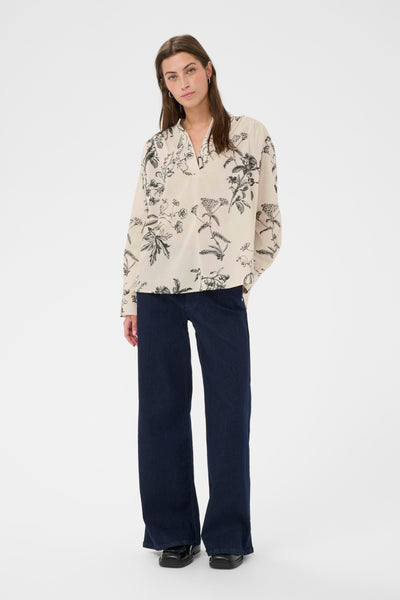 Part Two Natale Cotton Blouse, Dark Navy Botanical Print
