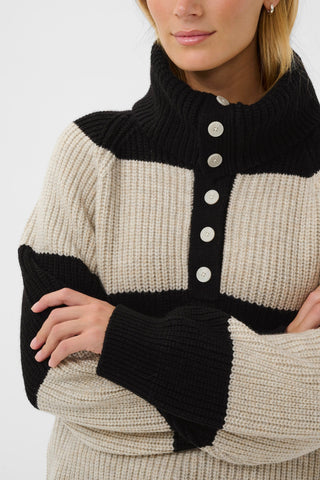 Part Two Simra Button Knit, Black Stripe
