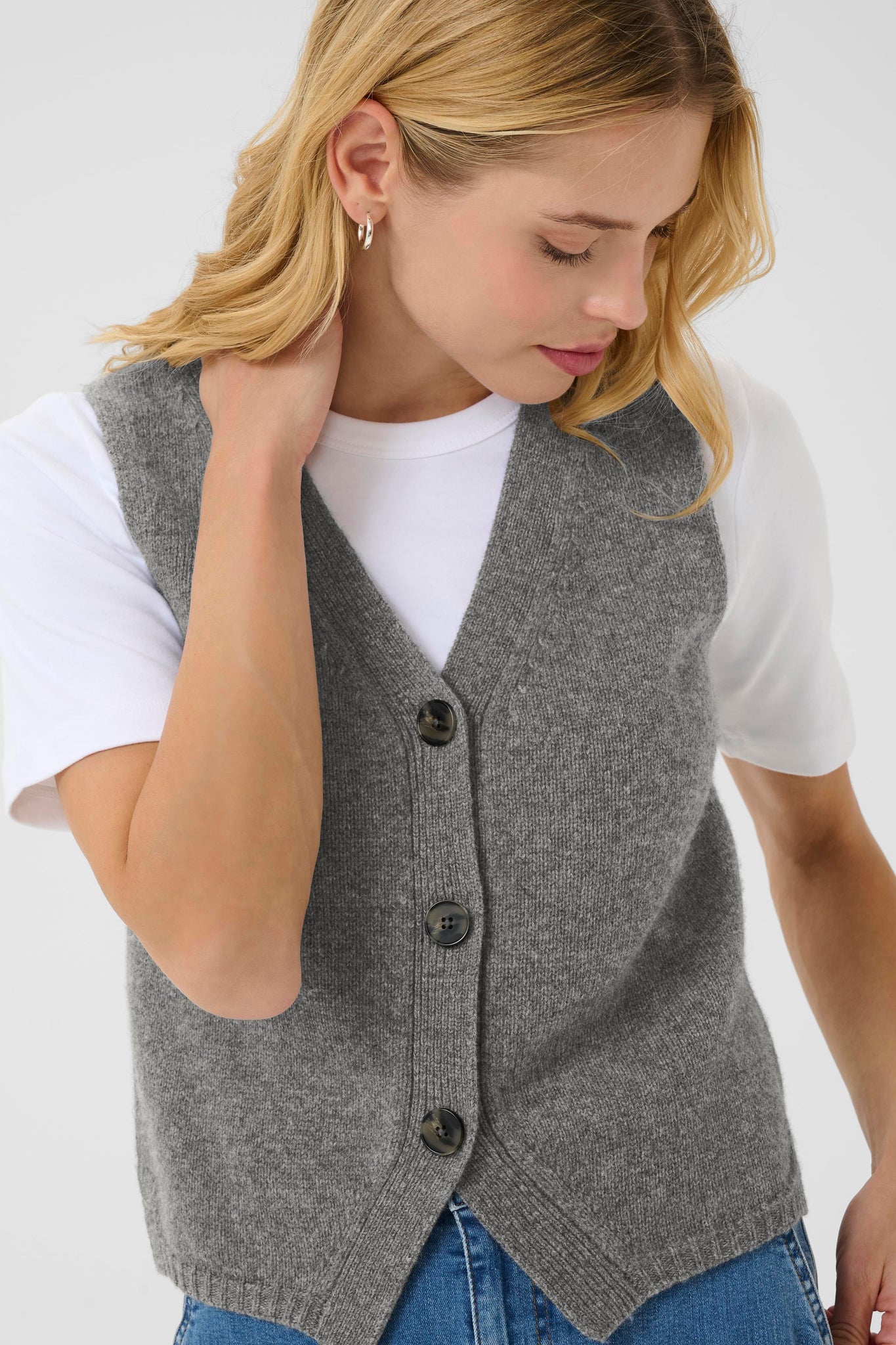 Part Two Sylva Wool Waistcoat, Grey Melange