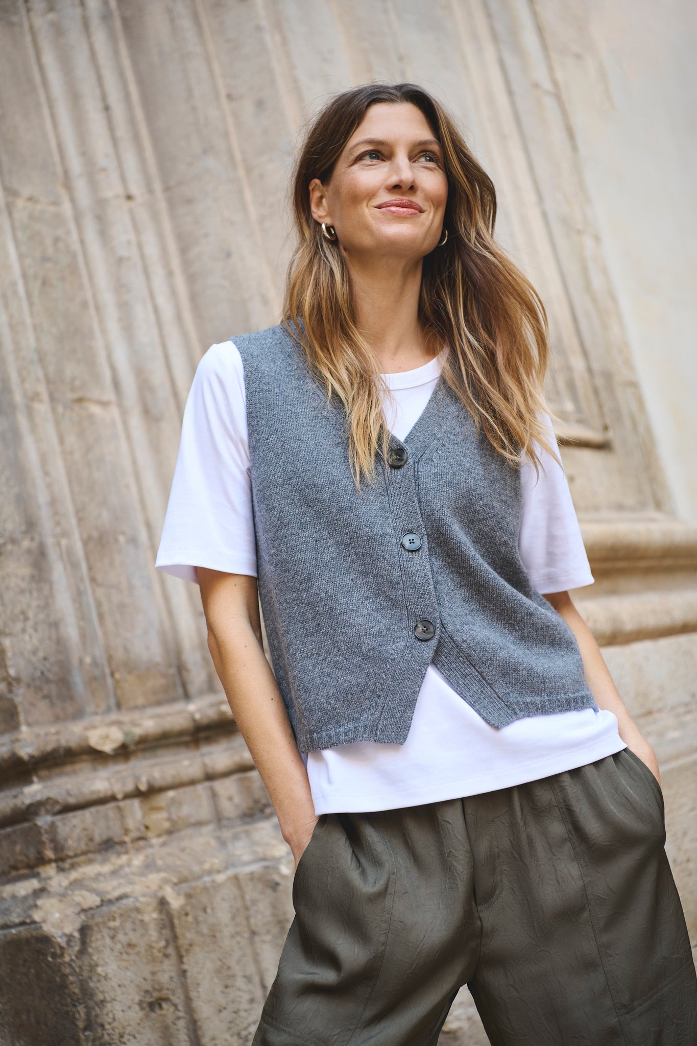 Part Two Sylva Wool Waistcoat, Grey Melange