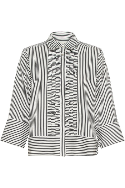 Part Two Vinny Cotton Shirt, Black and White Stripe