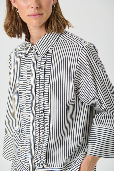 Part Two Vinny Cotton Shirt, Black and White Stripe