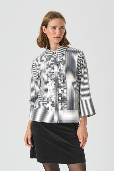 Part Two Vinny Cotton Shirt, Black and White Stripe