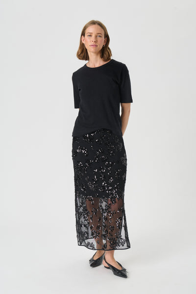 Part Two Vivika Sequin Skirt, Black
