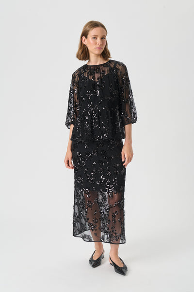 Part Two Vivika Sequin Skirt, Black