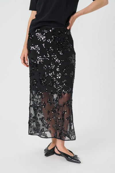 Part Two Vivika Sequin Skirt, Black