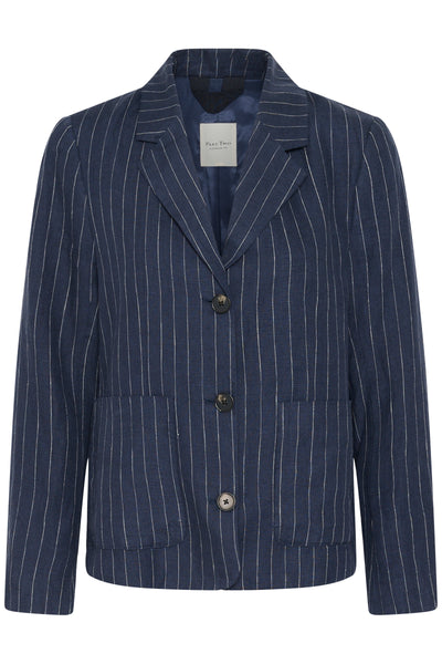 Part Two Alita Pinstripe Linen Blazer, Blue Nights