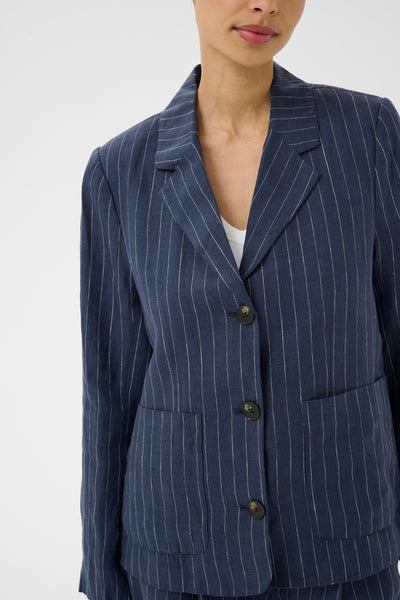 Part Two Alita Pinstripe Linen Blazer, Blue Nights