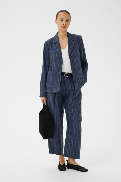 Part Two Alita Pinstripe Linen Blazer, Blue Nights