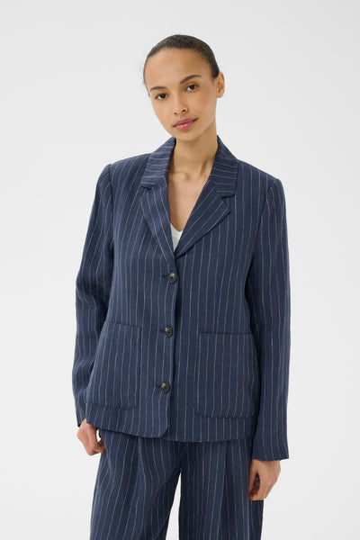 Part Two Alita Pinstripe Linen Blazer, Neutral