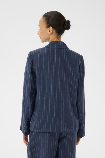 Part Two Alita Pinstripe Linen Blazer, Blue Nights